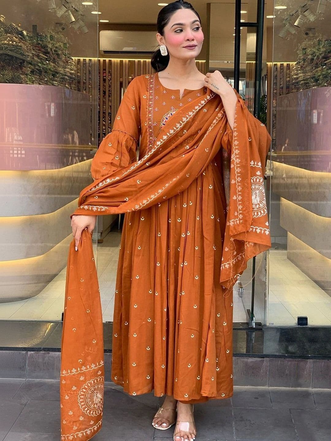 FIC FUSION CULTURE Women Ethnic Motifs Embroidered Empire Thread Work Kurta with Palazzos & With Dupatta thumbnail 5