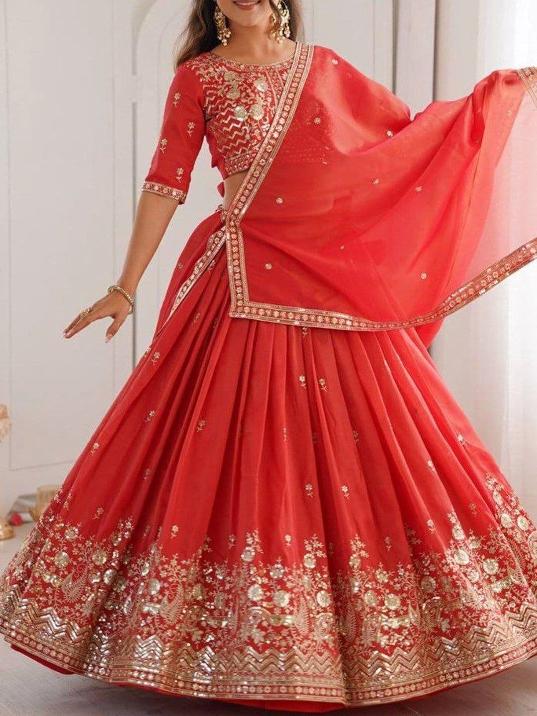 BLUSH STREET Embroidered Semi-Stitched Lehenga & Blouse With Dupatta thumbnail 3