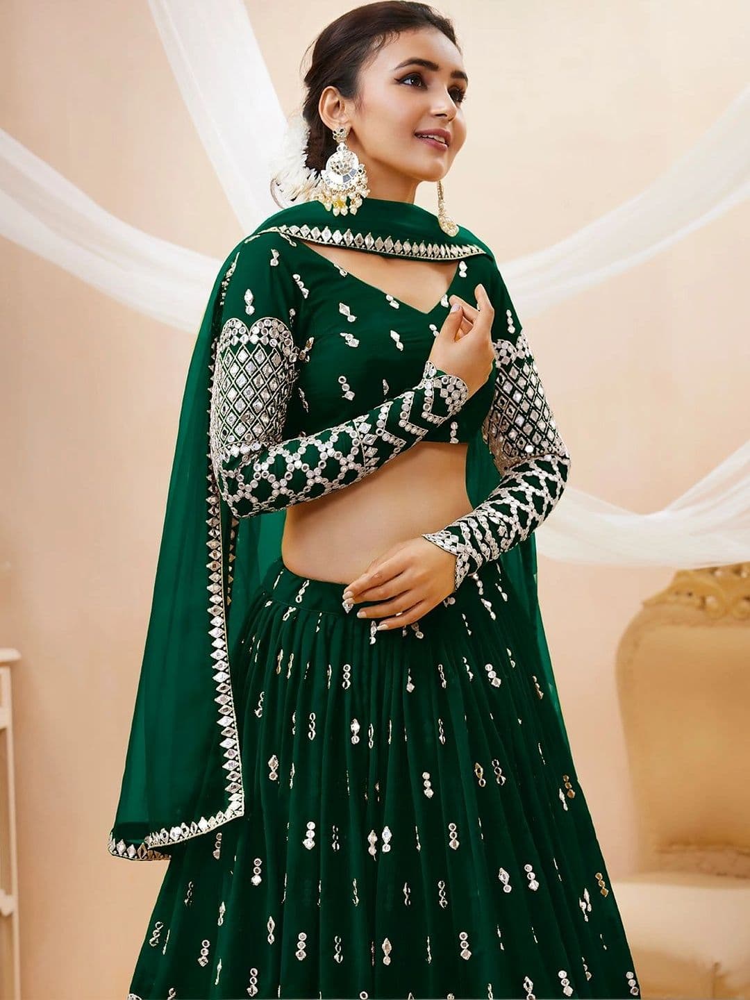 Zeel Clothing Embellished Mirror Work Semi-Stitched Lehenga & Unstitched Blouse With Dupatta thumbnail 3