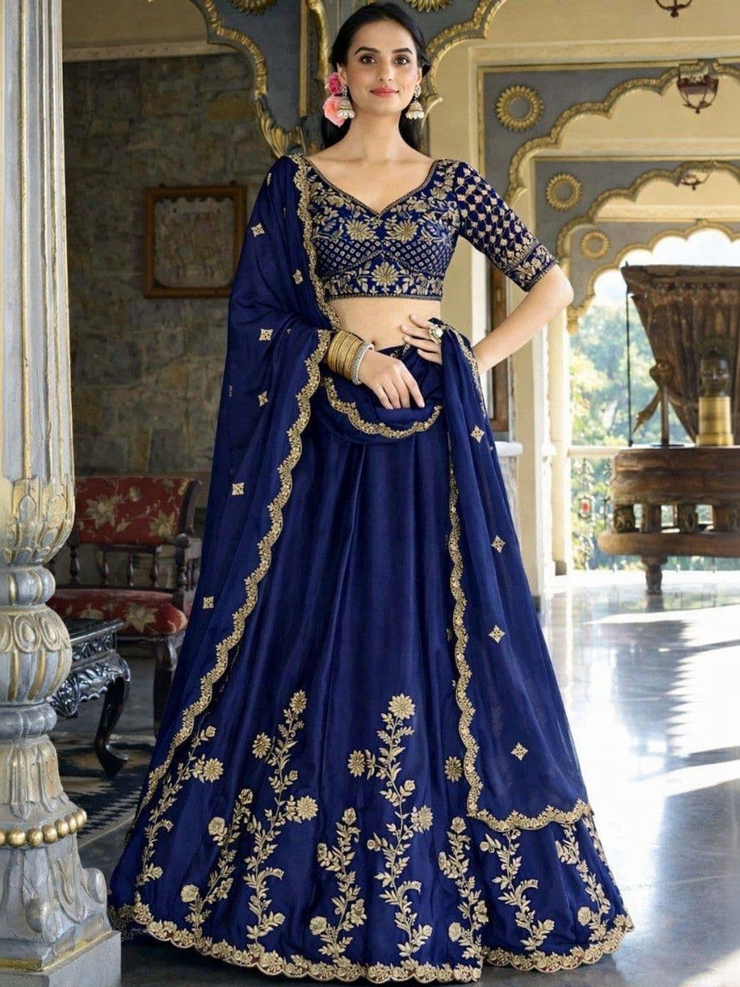BLUSH STREET Embroidered Semi-Stitched Lehenga & Blouse With Dupatta thumbnail 3