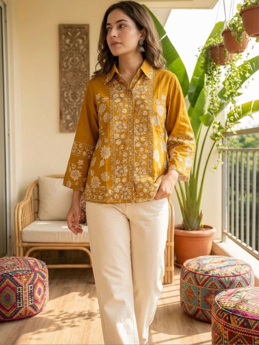 Anouk Floral Embroidered Shirt Collar Thread Work Pure Cotton Blend Thread Work Kurti thumbnail 6