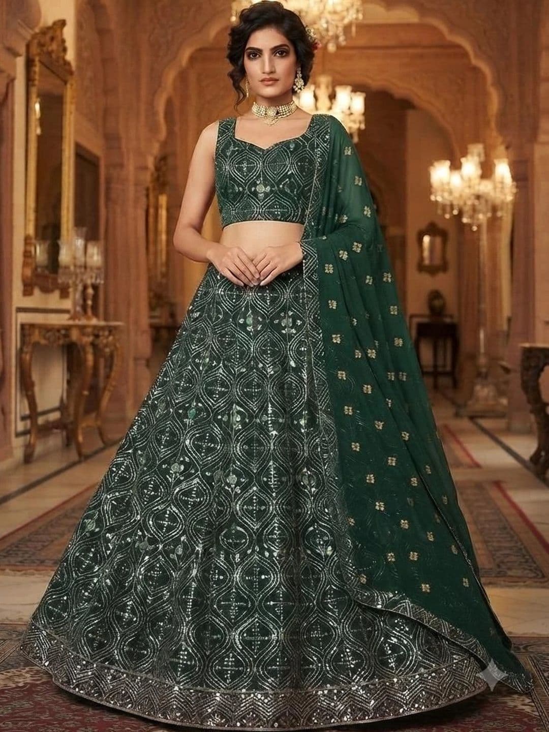 Indi Kal Embellished Sequinned Ready to Wear Lehenga & Blouse With Dupatta - view 1