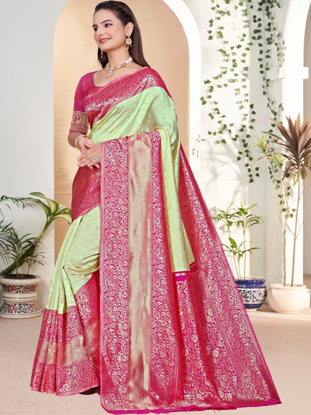 revika Woven Design Zari Art Silk Designer Kanjeevaram Saree thumbnail 6