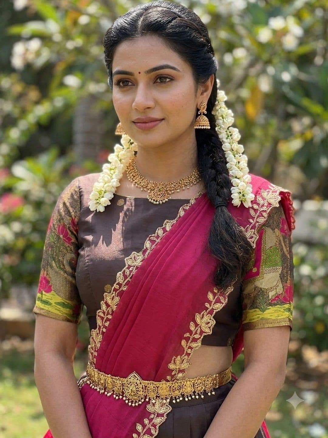 Pink Bindi Embroidered Semi-Stitched Lehenga & Unstitched Blouse With Dupatta thumbnail 2