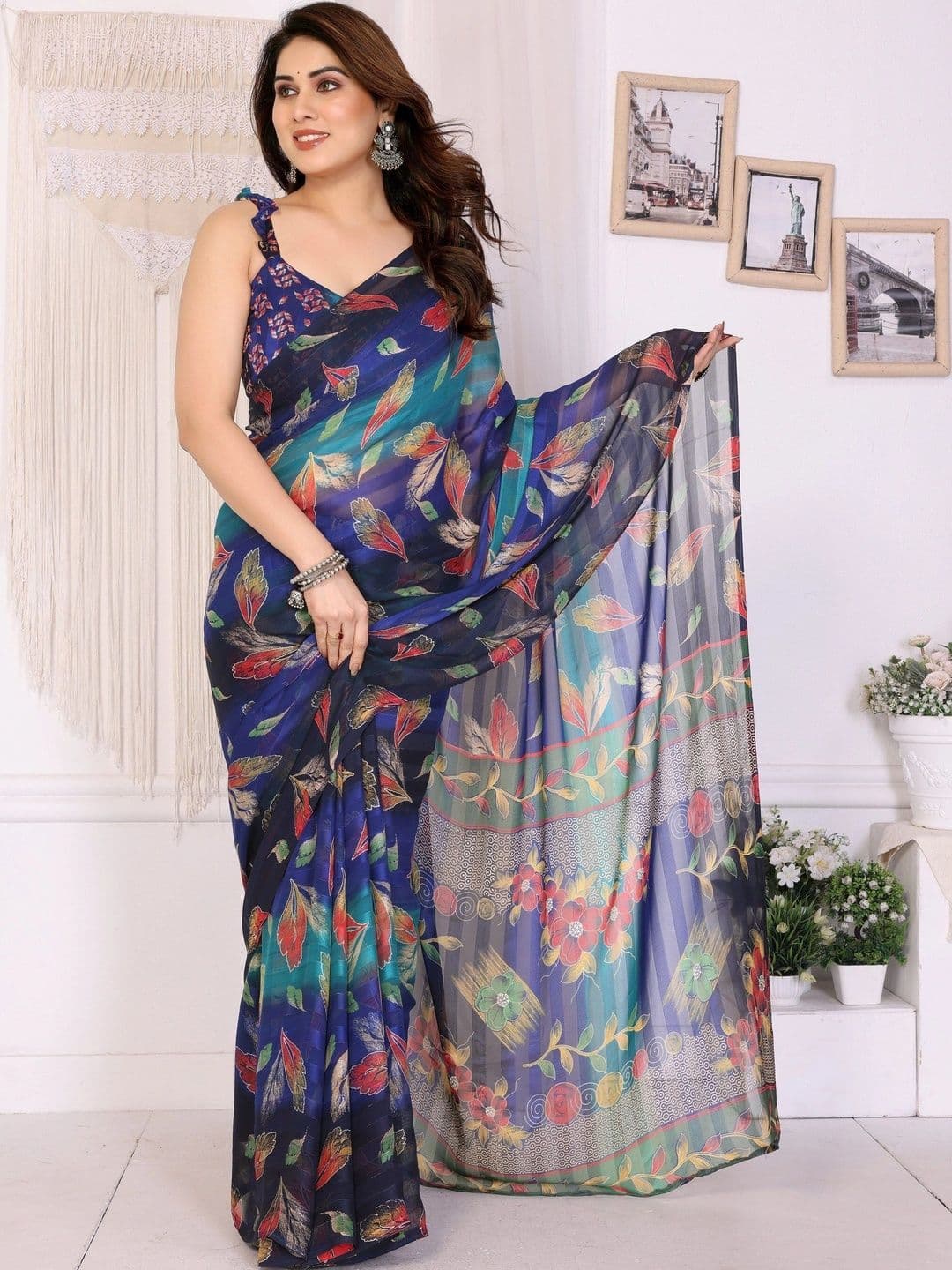 Owee Floral Pure Chiffon Designer Saree - view 1
