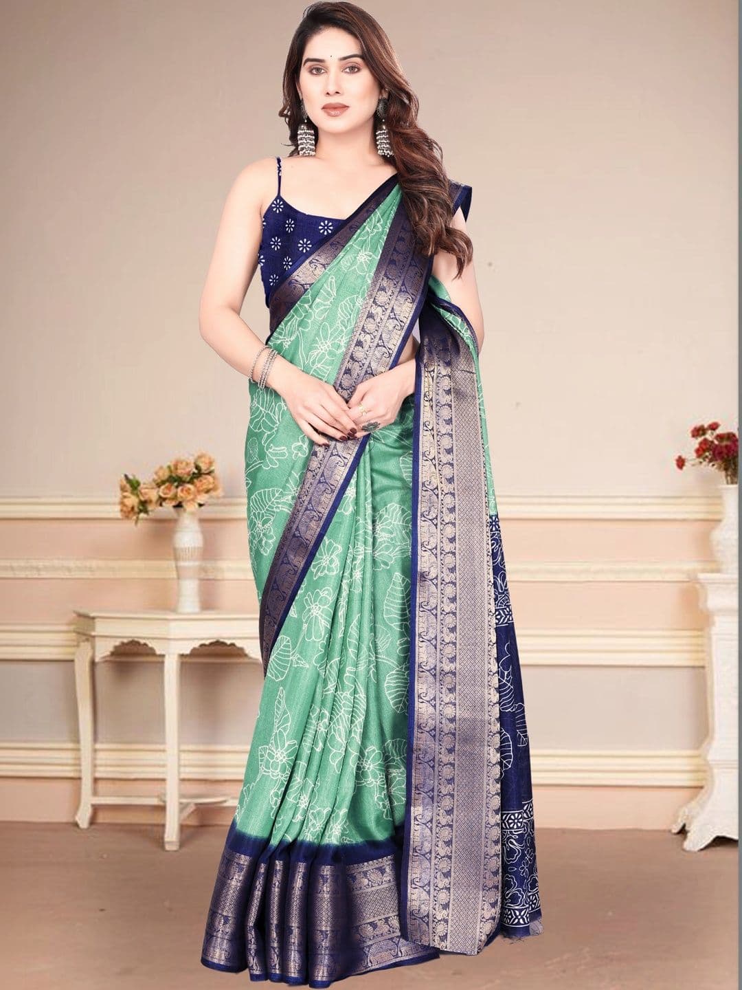 Owee Floral Zari Silk Blend Designer Saree - view 1