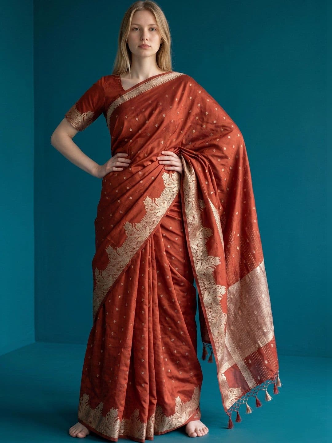 Weaversland Paisley Zari Art Silk Fusion Venkatgiri Saree - view 1