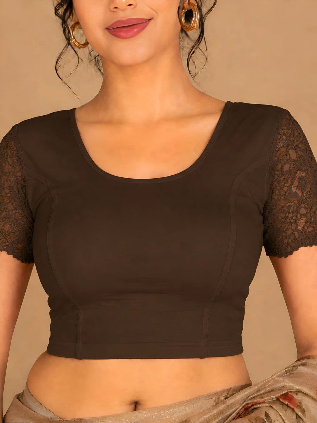 Abhi Women U Neck Solid Cotton Lycra Stretchable Half Sleeve Readymade Saree Blouse thumbnail 2