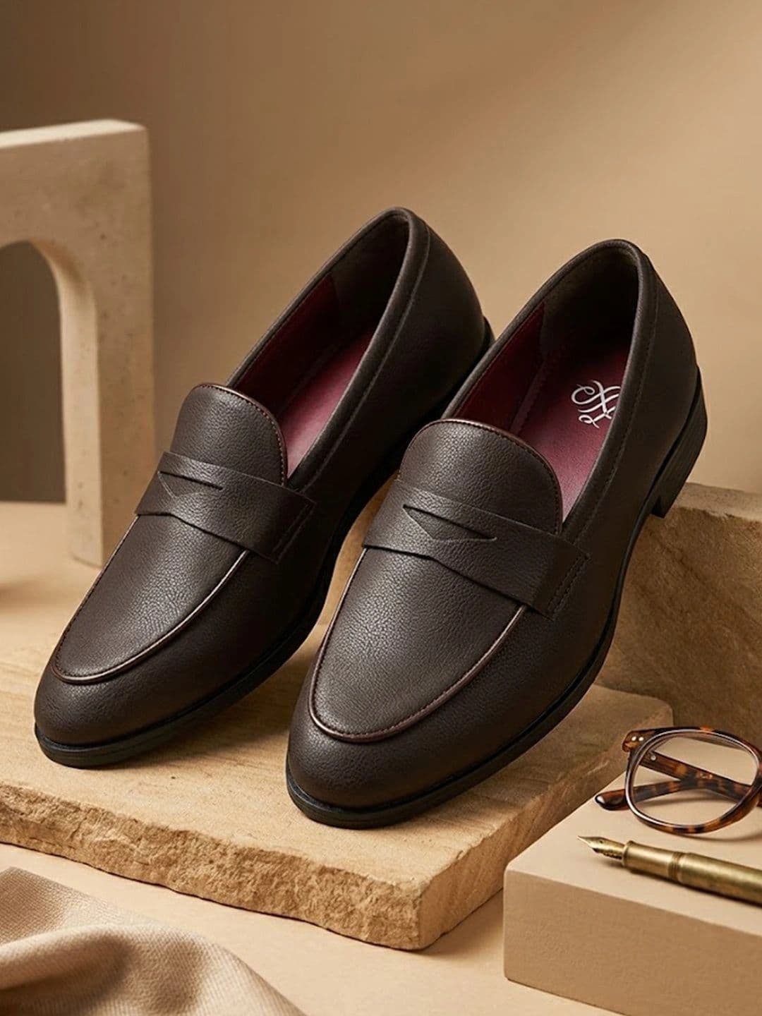 House of Pataudi Men Textured Round Toe Slip-On Loafers Formal Shoes - view 1
