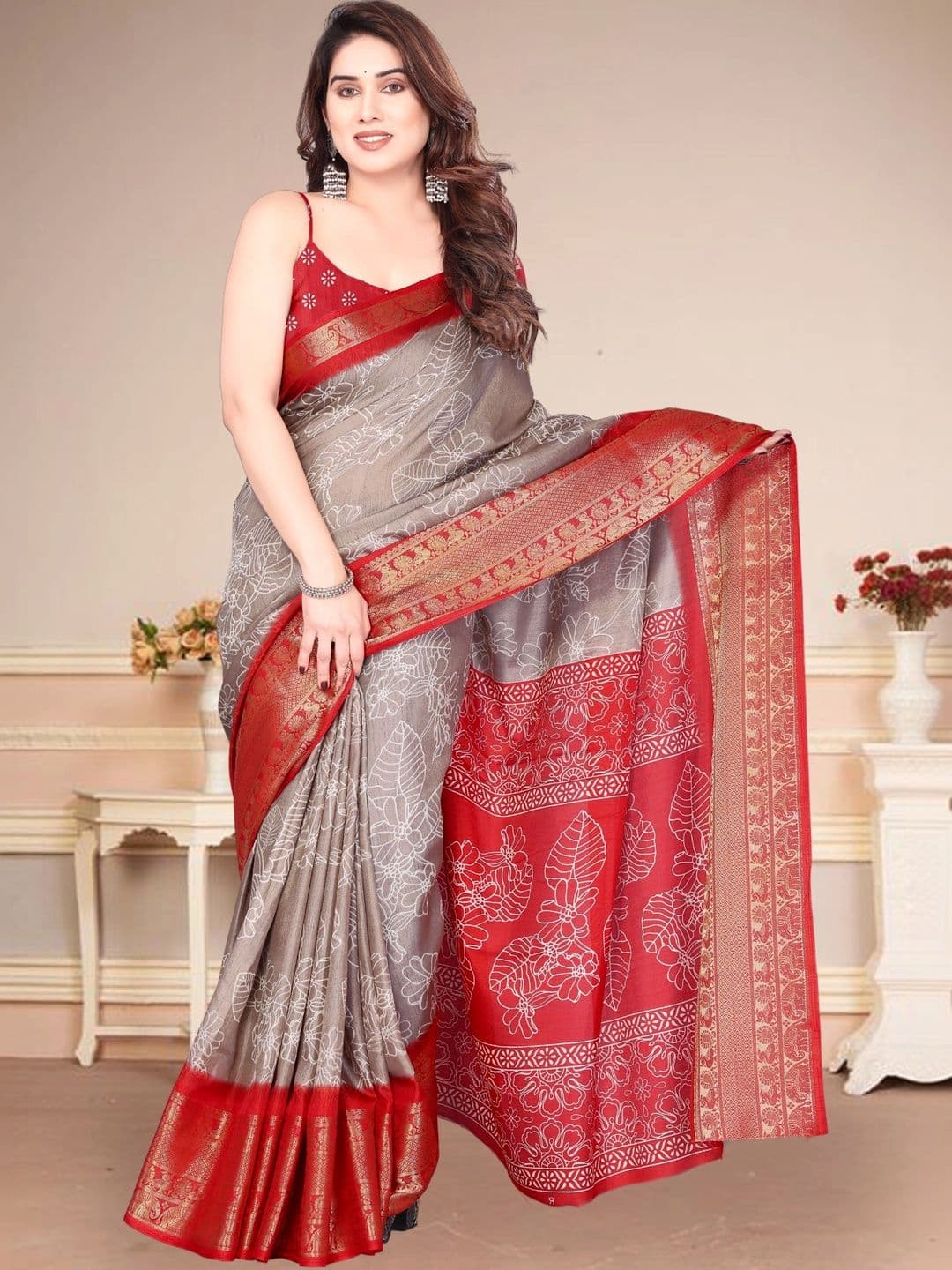 Owee Floral Silk Blend Designer Saree - view 1