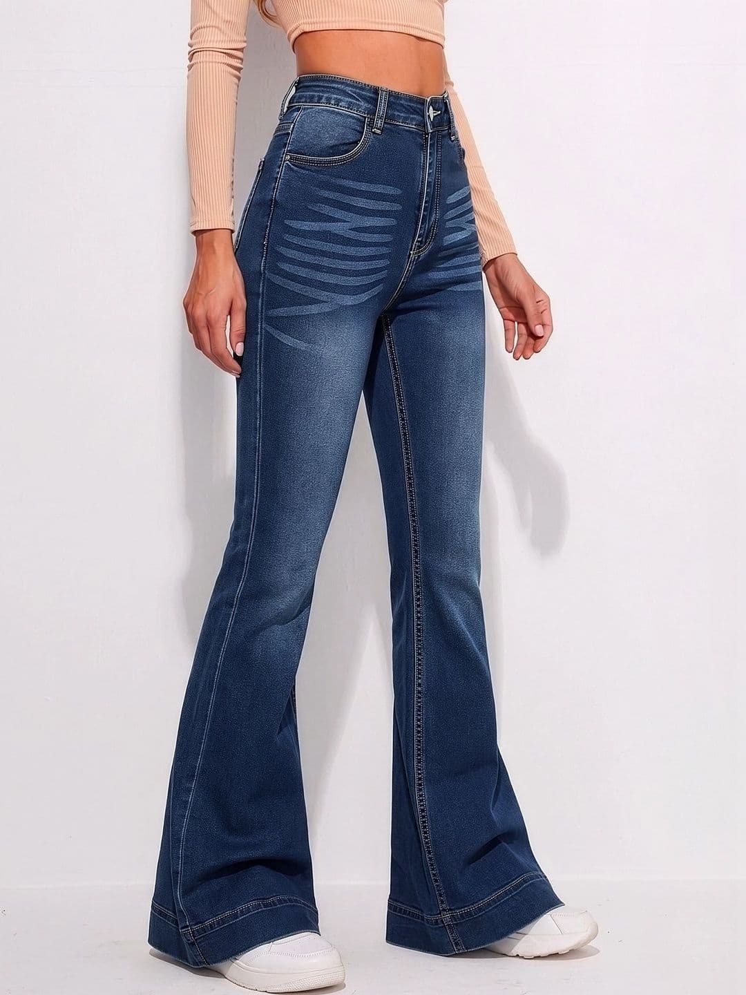 MULVARI Women Slim Fit High-Rise Low Distress Light Fade Stretchable Jeans thumbnail 3