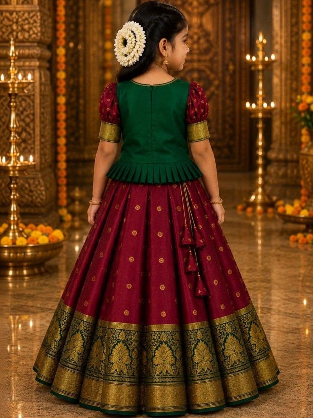 amzira Girls Embroidered Thread Work Ready to Wear Lehenga & thumbnail 6