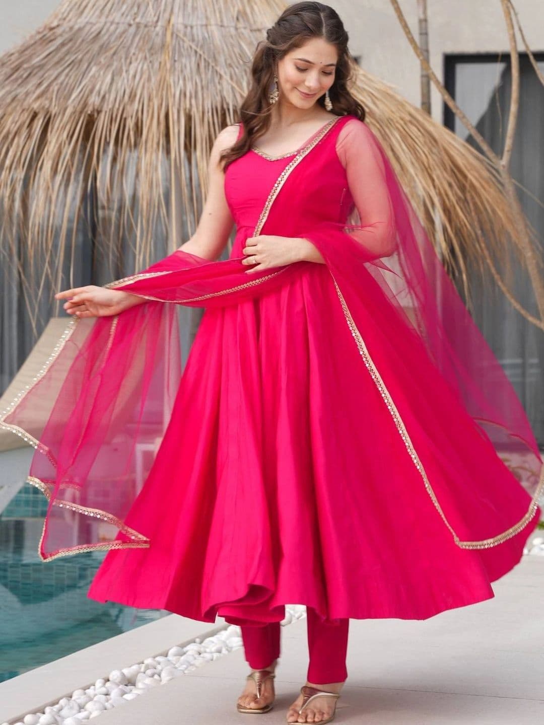 VASTRABELLA Women Regular Gotta Patti Chanderi Silk Kurta with Trousers & With Dupatta thumbnail 5