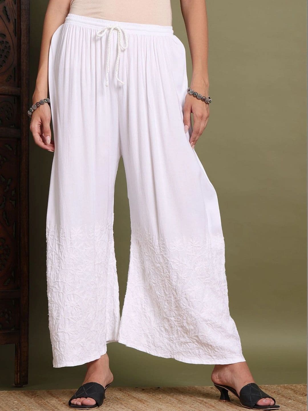 HERE&NOW Women's Chikankari Embroidered Wide-Leg Palazzos - view 1