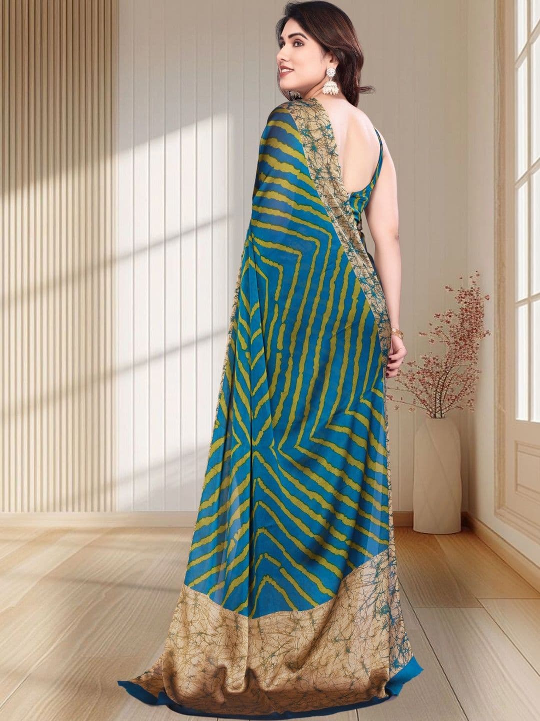 Owee Striped Pure Chiffon Designer Saree thumbnail 3