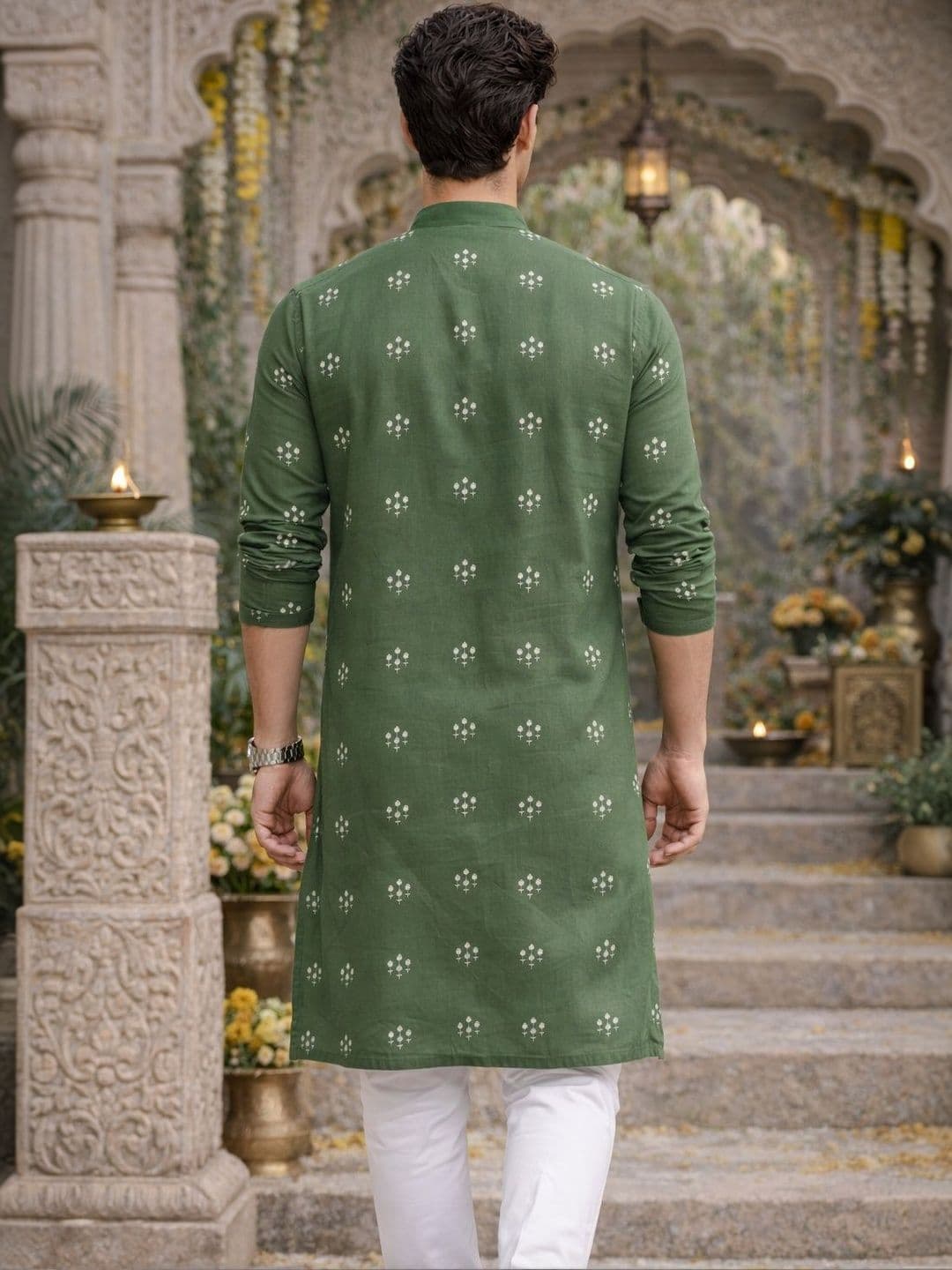 Anouk Men Floral Embroidered Indie Prints Kurta thumbnail 3