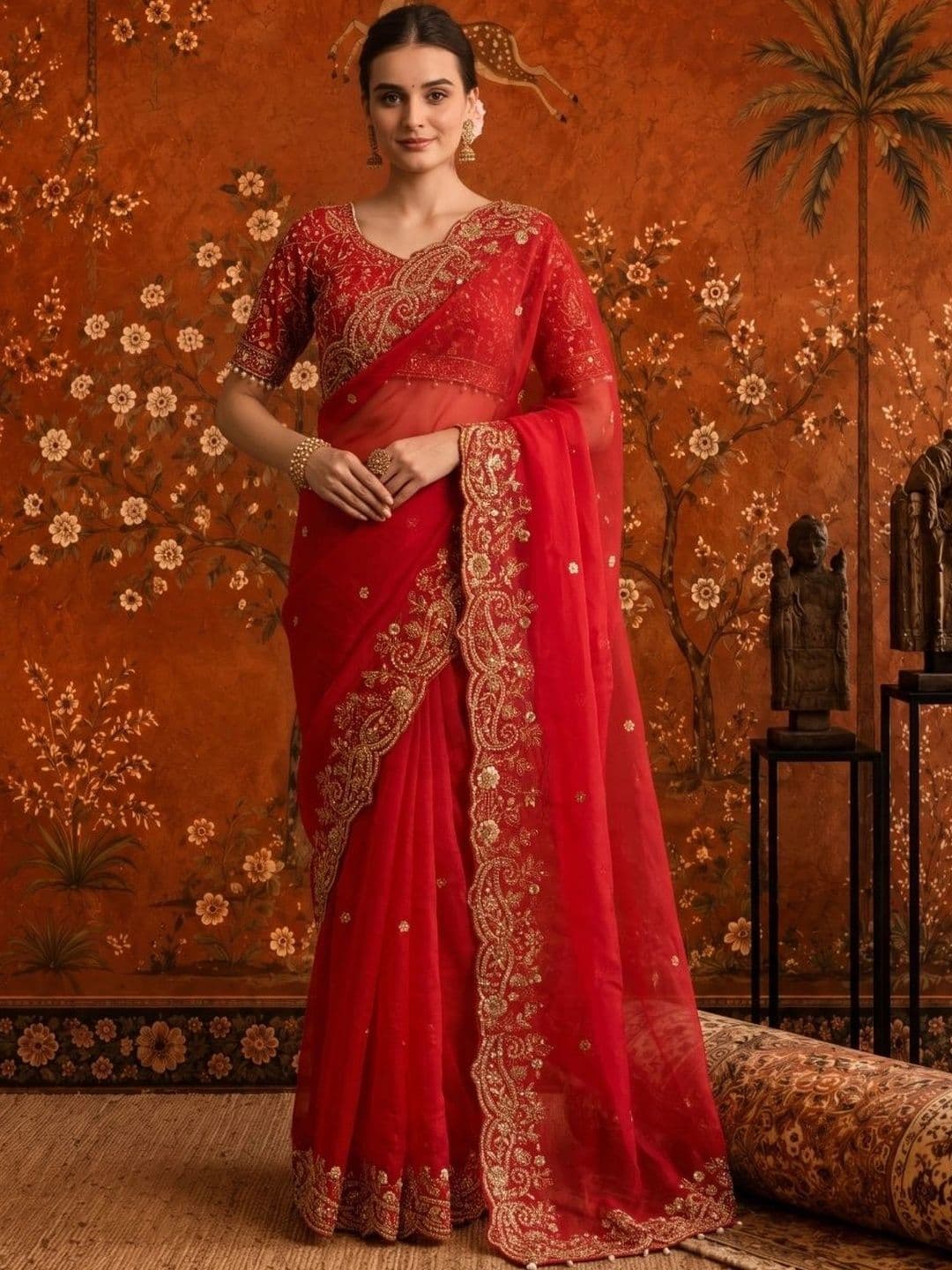 Sangria Embellished Zari Satin Saree thumbnail 3