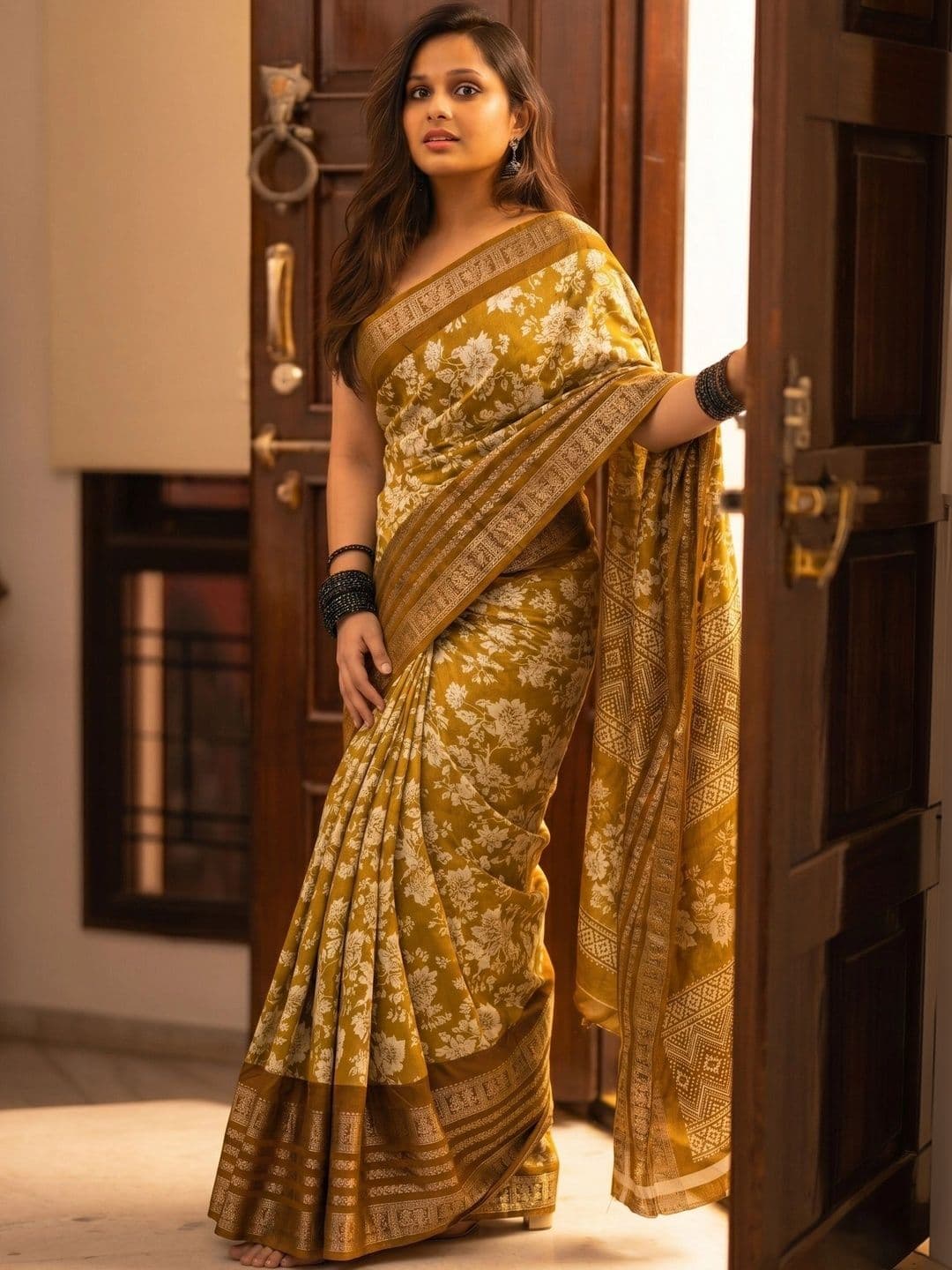 Owee Floral Zari Silk Blend Designer Saree - view 1