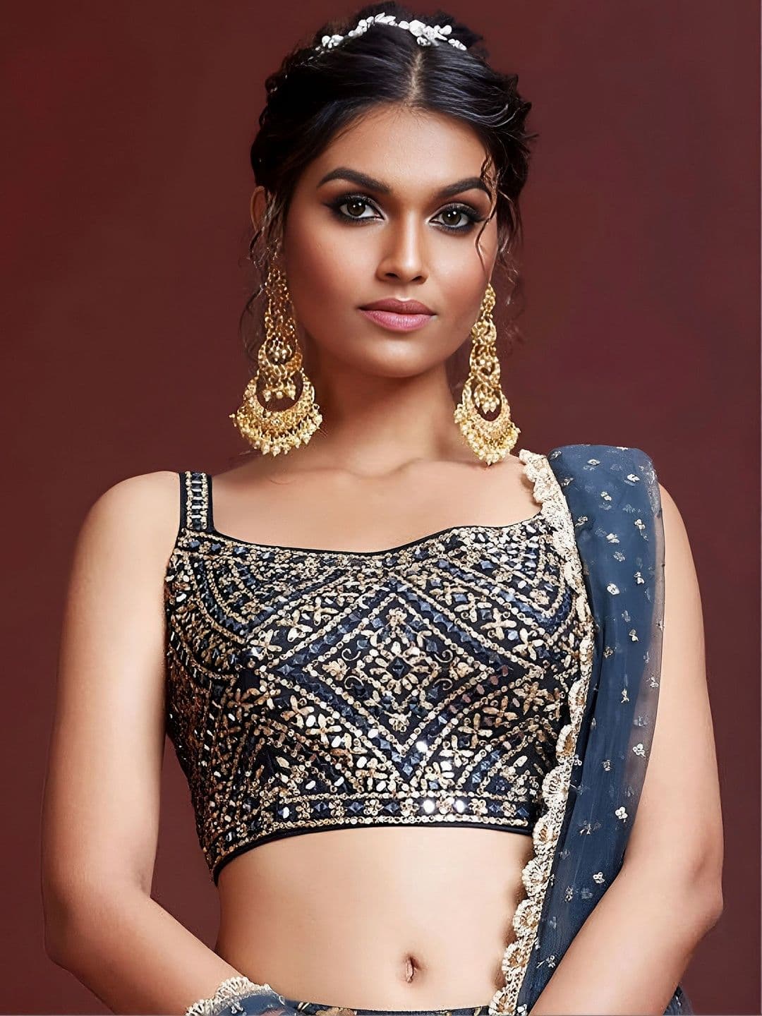 Zeel Clothing Embellished Sequinned Semi-Stitched Lehenga & Unstitched Blouse With Dupatta thumbnail 2