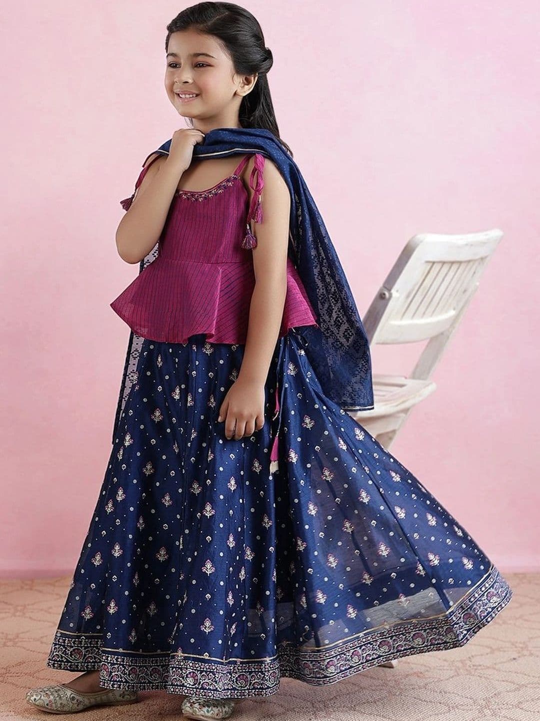 Fabindia Girls Thread Work Ready to Wear Lehenga & Blouse With Dupatta thumbnail 5