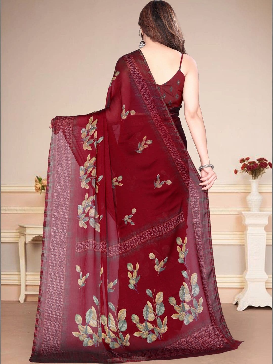 Owee Floral Pure Chiffon Designer Saree thumbnail 5