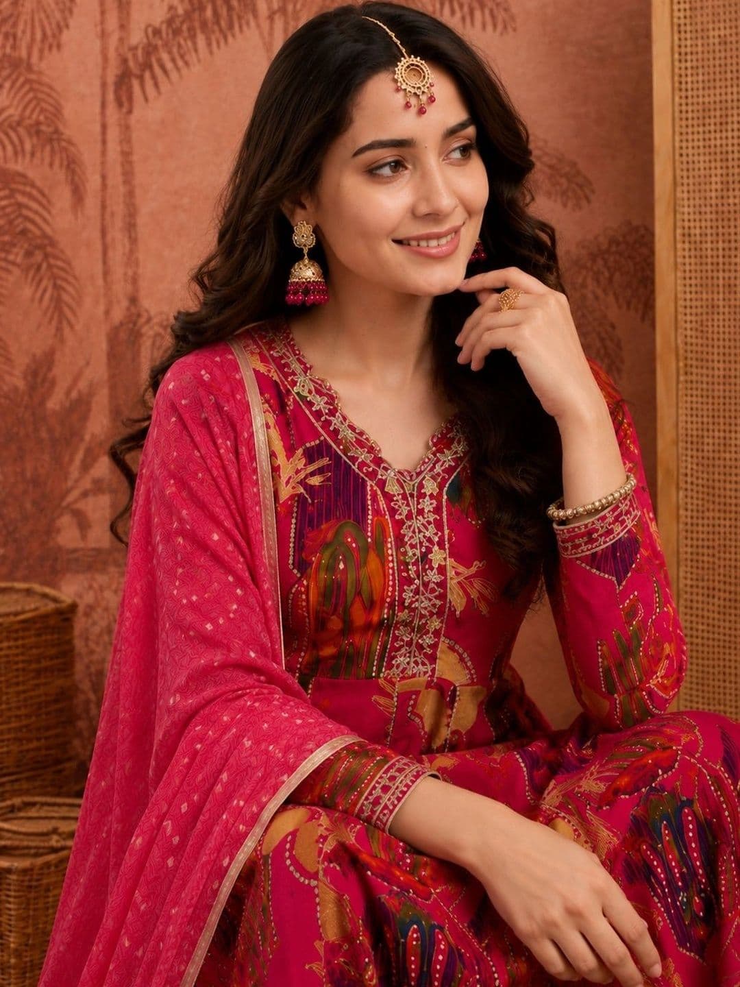 Sangria Printed Regular Gotta Patti Kurta Set With Tasseled Dupatta thumbnail 5