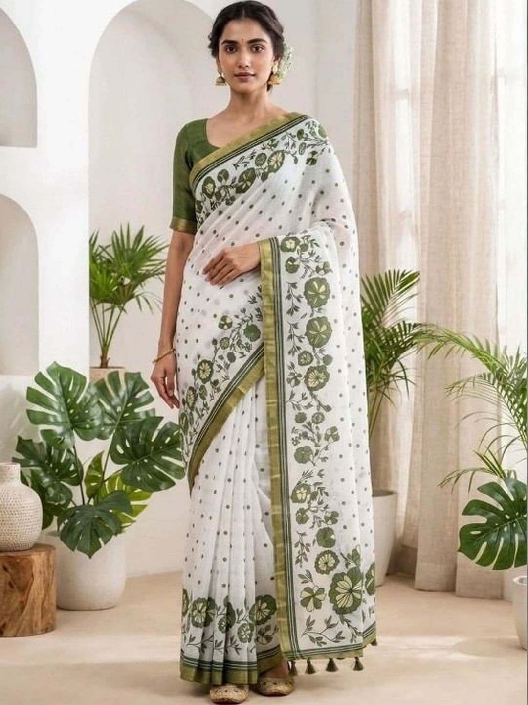 Anouk Rustic Floral Pure Linen Khadi Saree thumbnail 6