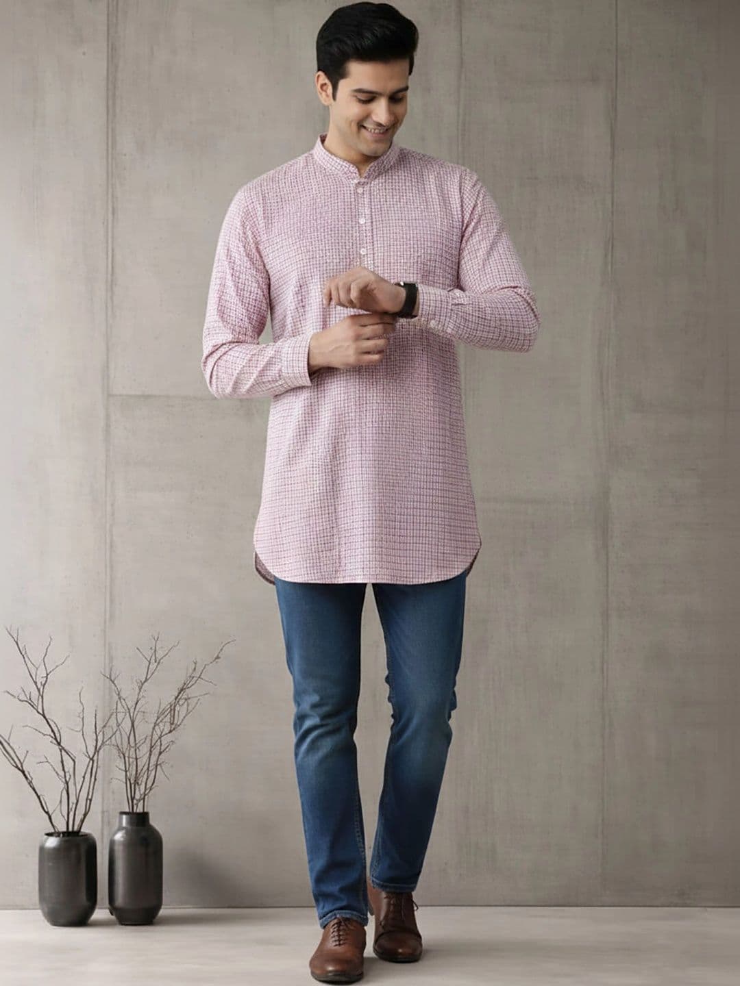 Anouk Men Checked Kurta thumbnail 5