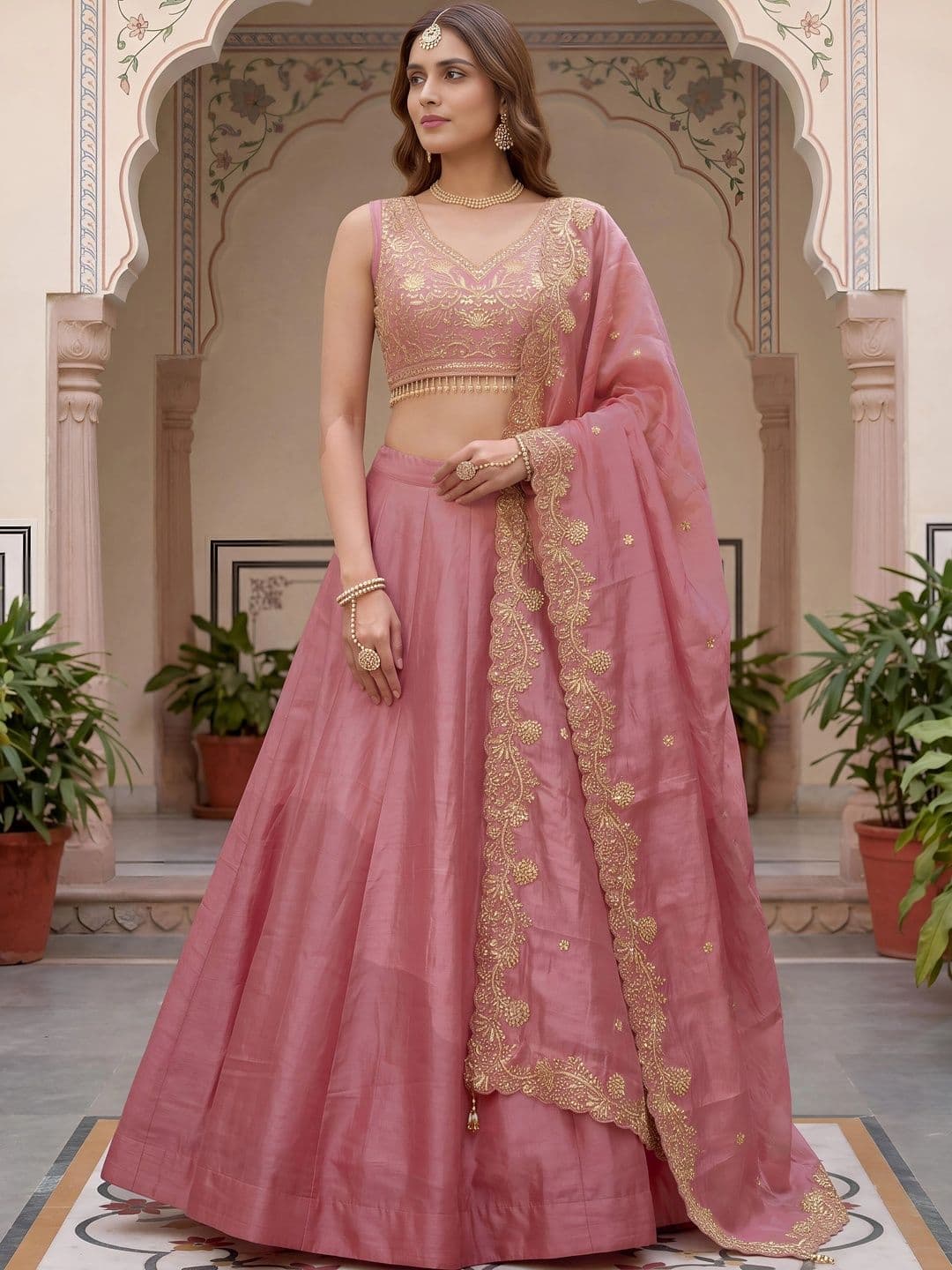 Zeel Clothing Embroidered Sequinned Semi-Stitched Lehenga & Unstitched Blouse With Dupatta thumbnail 4