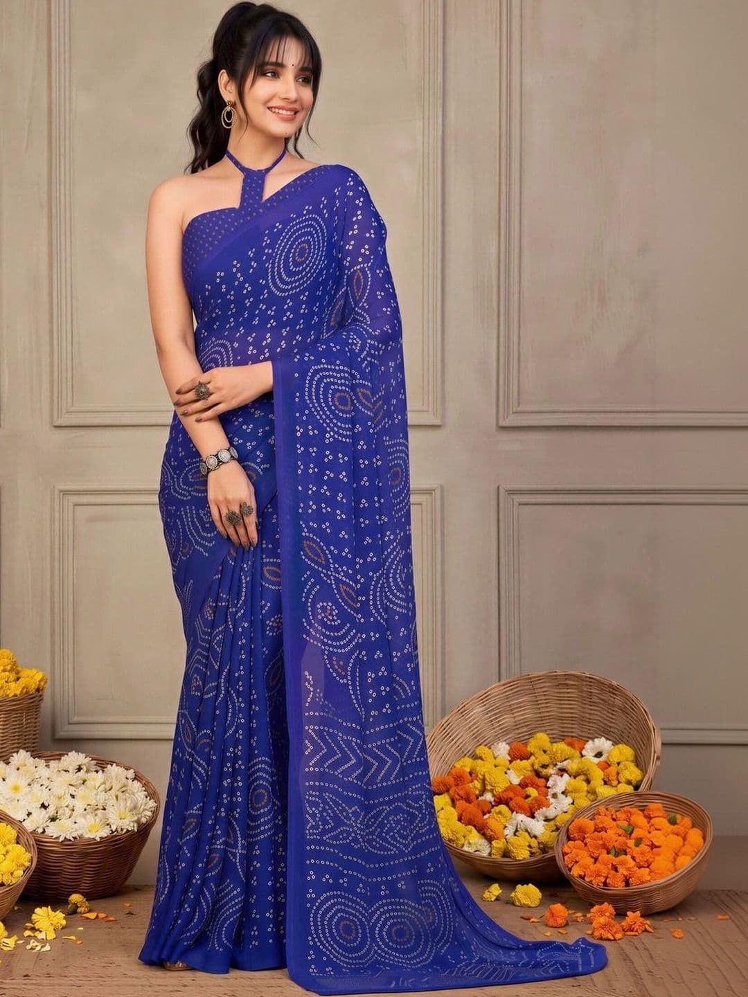 KALINI Bandhani Poly Chiffon Designer Bandhani Saree thumbnail 6