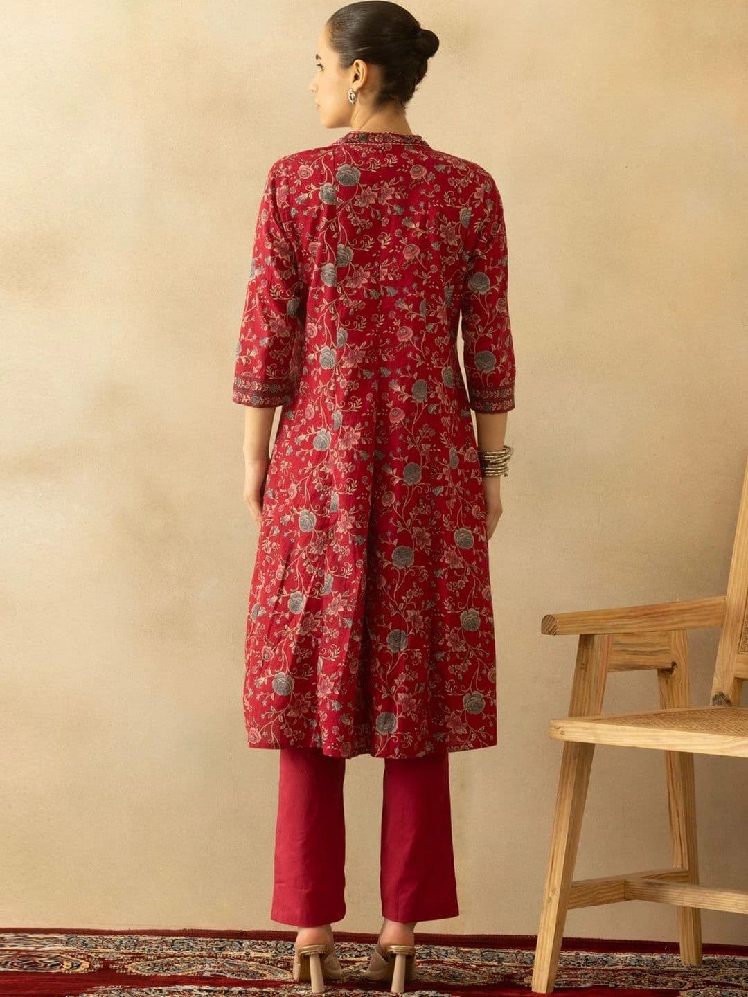 Sabhyata Women Floral Printed Empire Mirror Work Kurta with Trousers & With Dupatta thumbnail 4