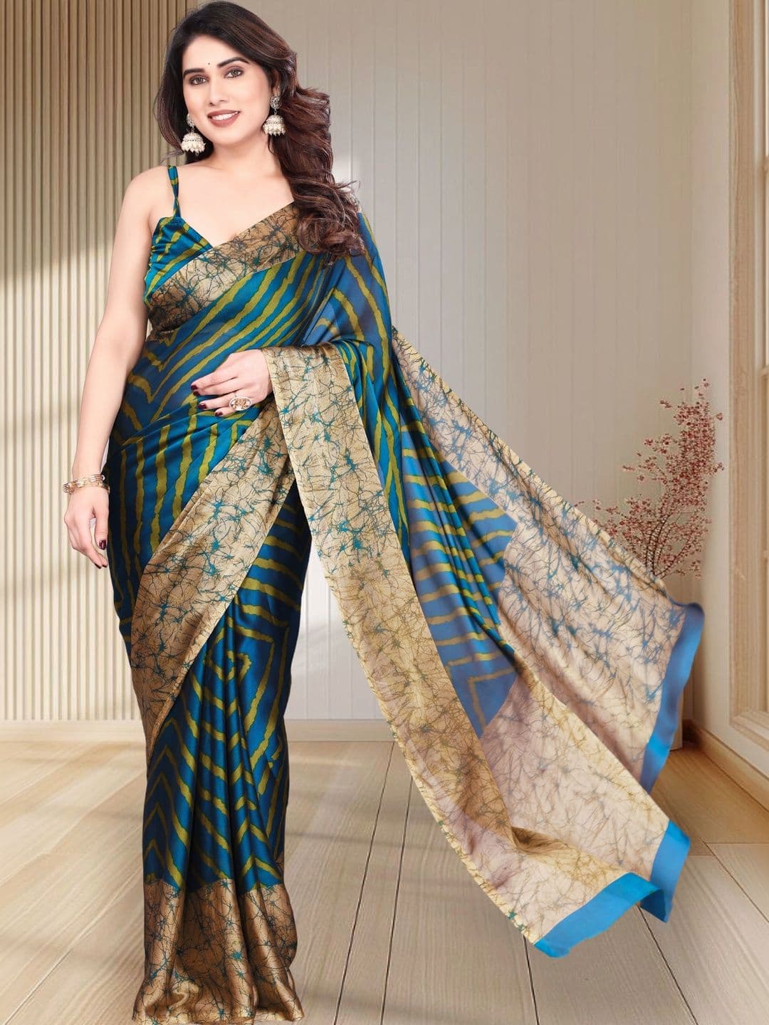 Owee Striped Pure Chiffon Designer Saree - view 1