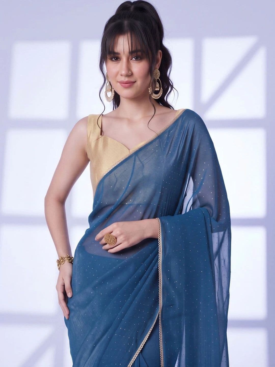 Saree mall Embellished Beads and Stones Silk Blend Designer Sarees thumbnail 5