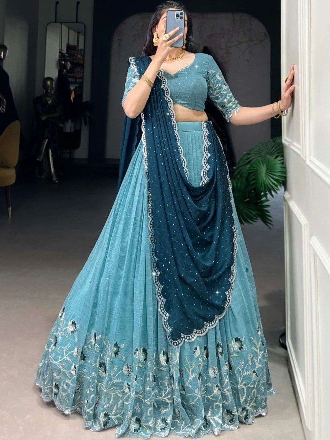BLUSH STREET Embellished Sequinned Semi-Stitched Lehenga & Blouse With Dupatta thumbnail 4