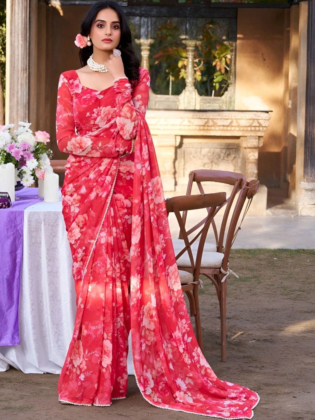 Mitera Floral Pure Georgette Saree - view 1