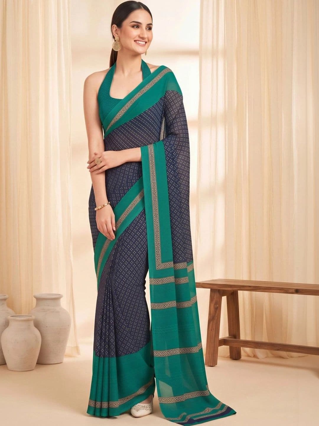 Saree mall Paisley Poly Crepe Designer Bagru Sarees thumbnail 3