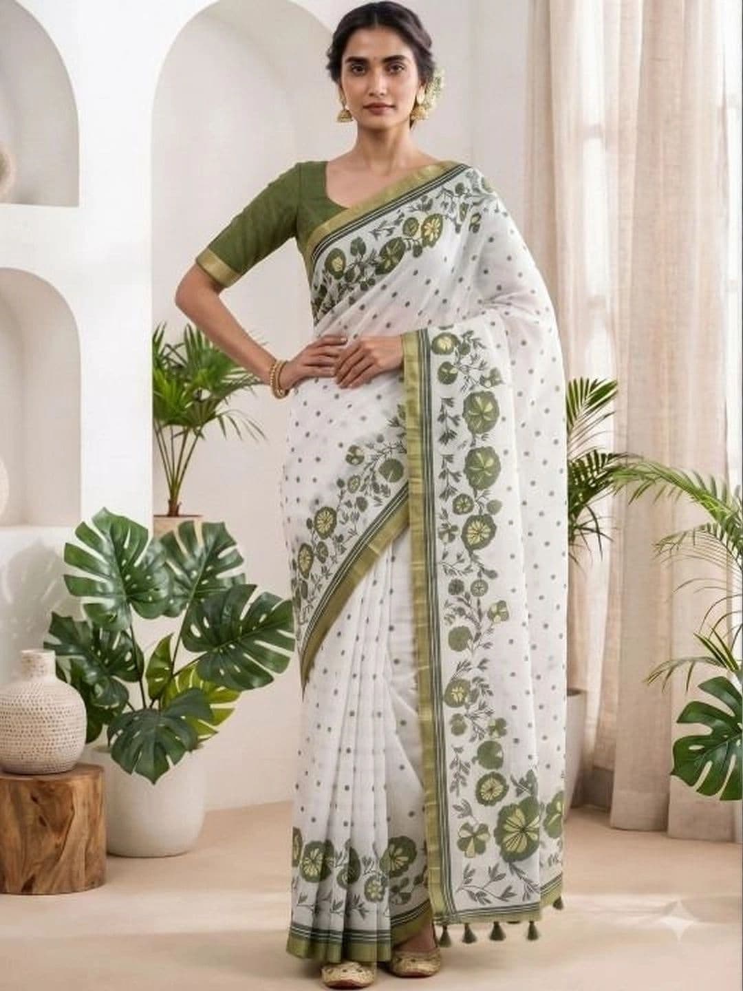 Anouk Rustic Floral Pure Linen Khadi Saree thumbnail 5