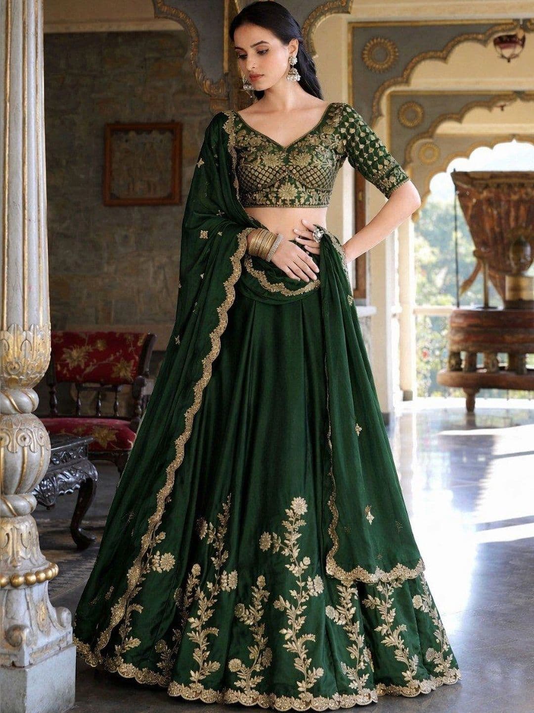 BLUSH STREET Embroidered Semi-Stitched Lehenga & Blouse With Dupatta - view 1
