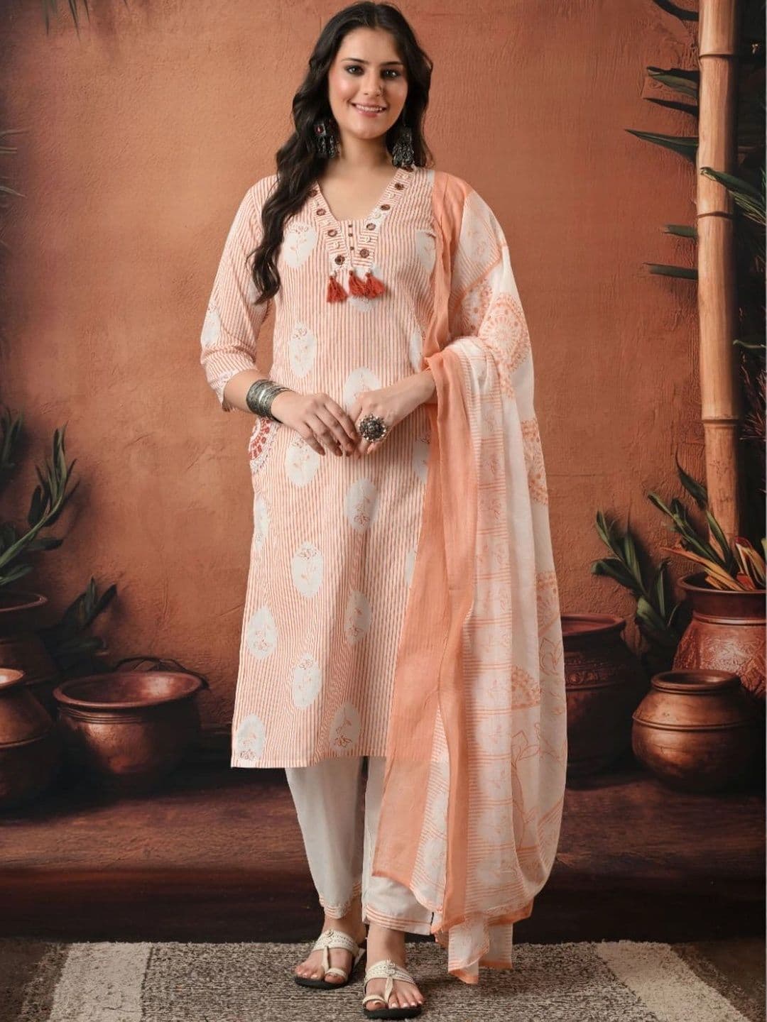 Encourage Women Printed Regular Kurta with Trousers & With Dupatta - view 1