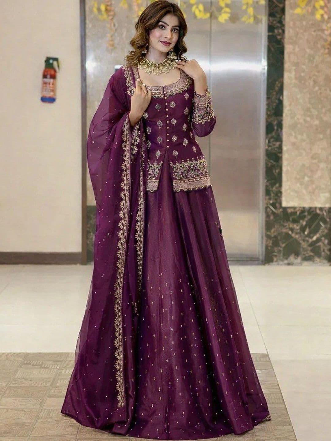 BLUSH STREET Embroidered Semi-Stitched Lehenga & Blouse With Dupatta - view 1