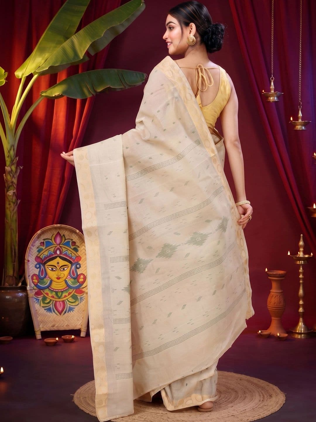 GitAsit Woven Design Sequinned Pure Cotton Handloom Taant Saree thumbnail 6