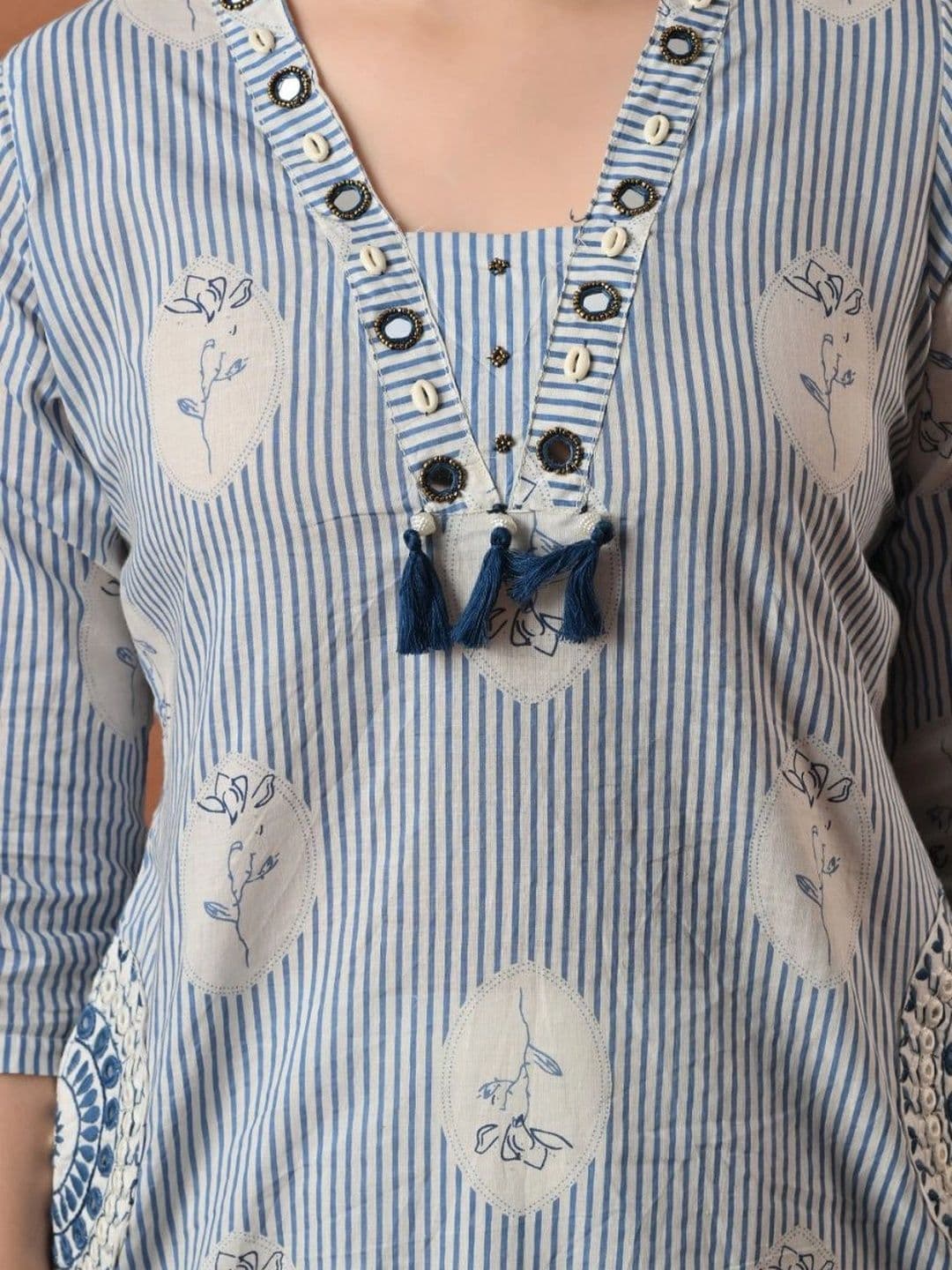 Encourage Women Ethnic Motifs Printed Regular Mirror Work Kurta with Trousers & With Dupatta thumbnail 4