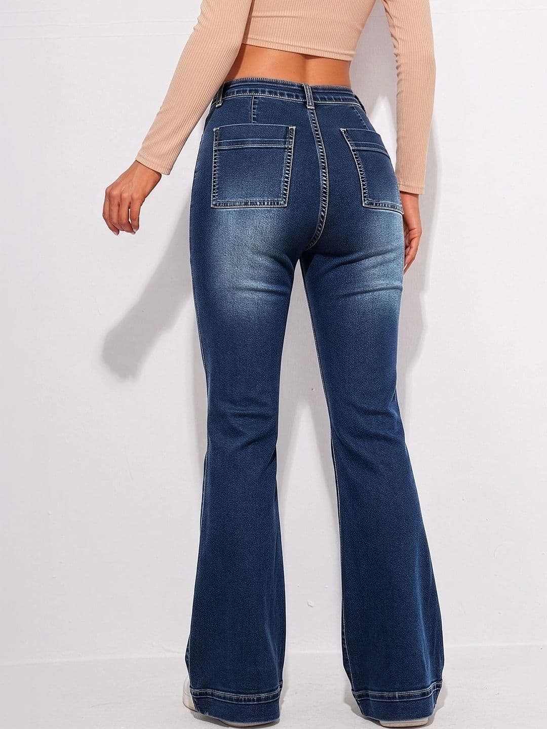 MULVARI Women Slim Fit High-Rise Low Distress Light Fade Stretchable Jeans thumbnail 5