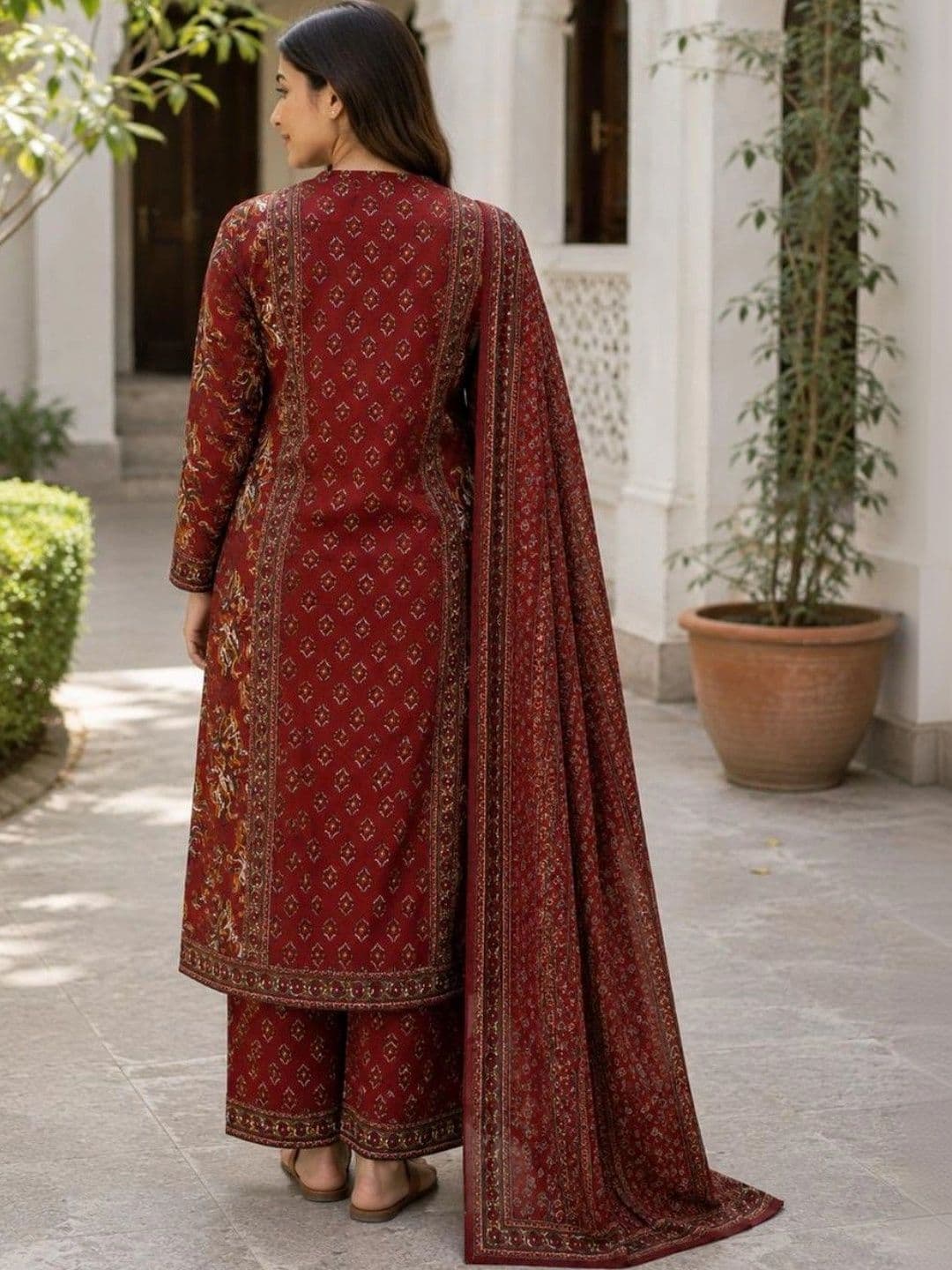 Ammanya Lifestyle Hub Women Ethnic Motifs Printed Regular Pure Cotton Kurta with Palazzos & With Dupatta thumbnail 4