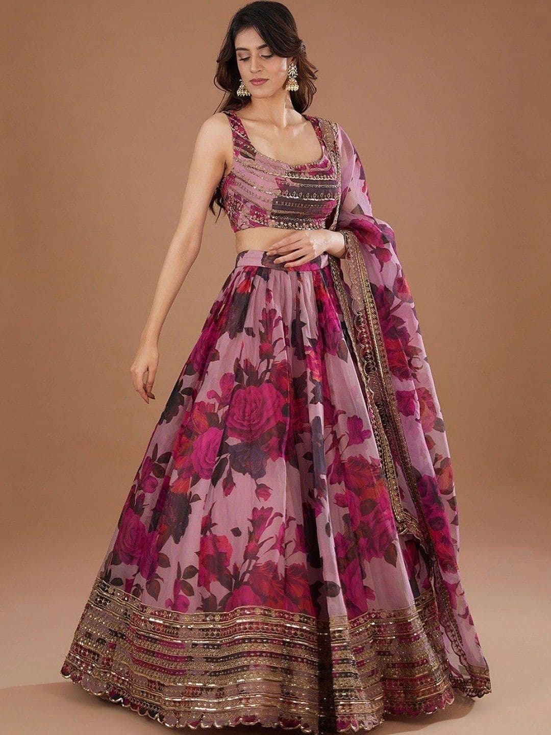 BLUSH STREET Embellished Sequinned Semi-Stitched Lehenga & Blouse With Dupatta - view 1