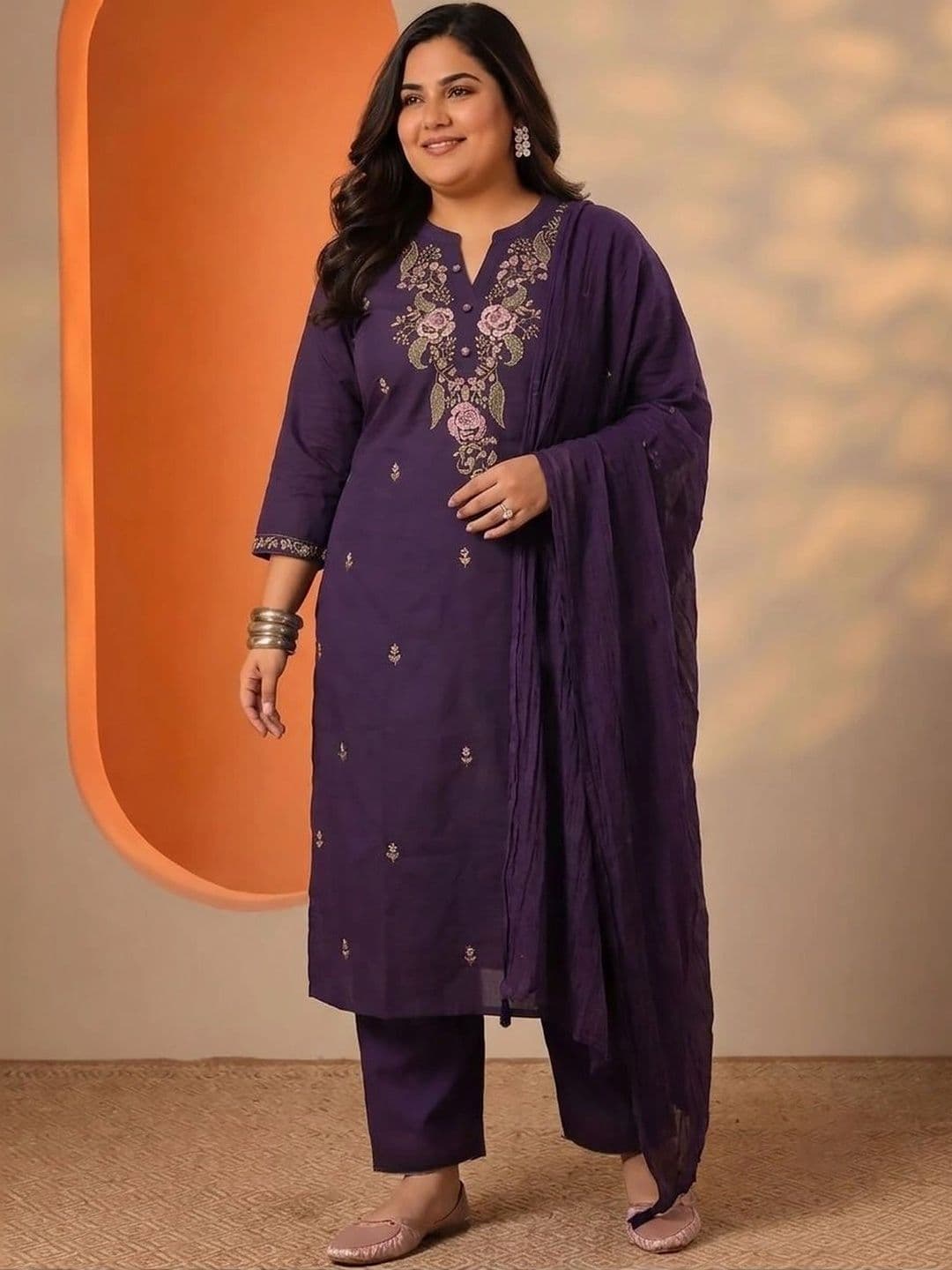 Anouk Women Floral Embroidered Regular Thread Work Kurta with Palazzos & With Dupatta thumbnail 3