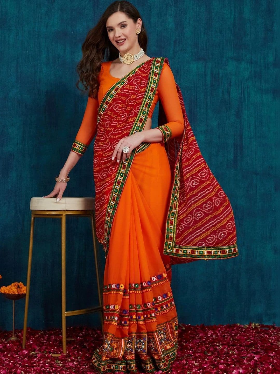 Sangria Bandhani Embroidered Pure Georgette Half and Half Bandhani Saree - view 1