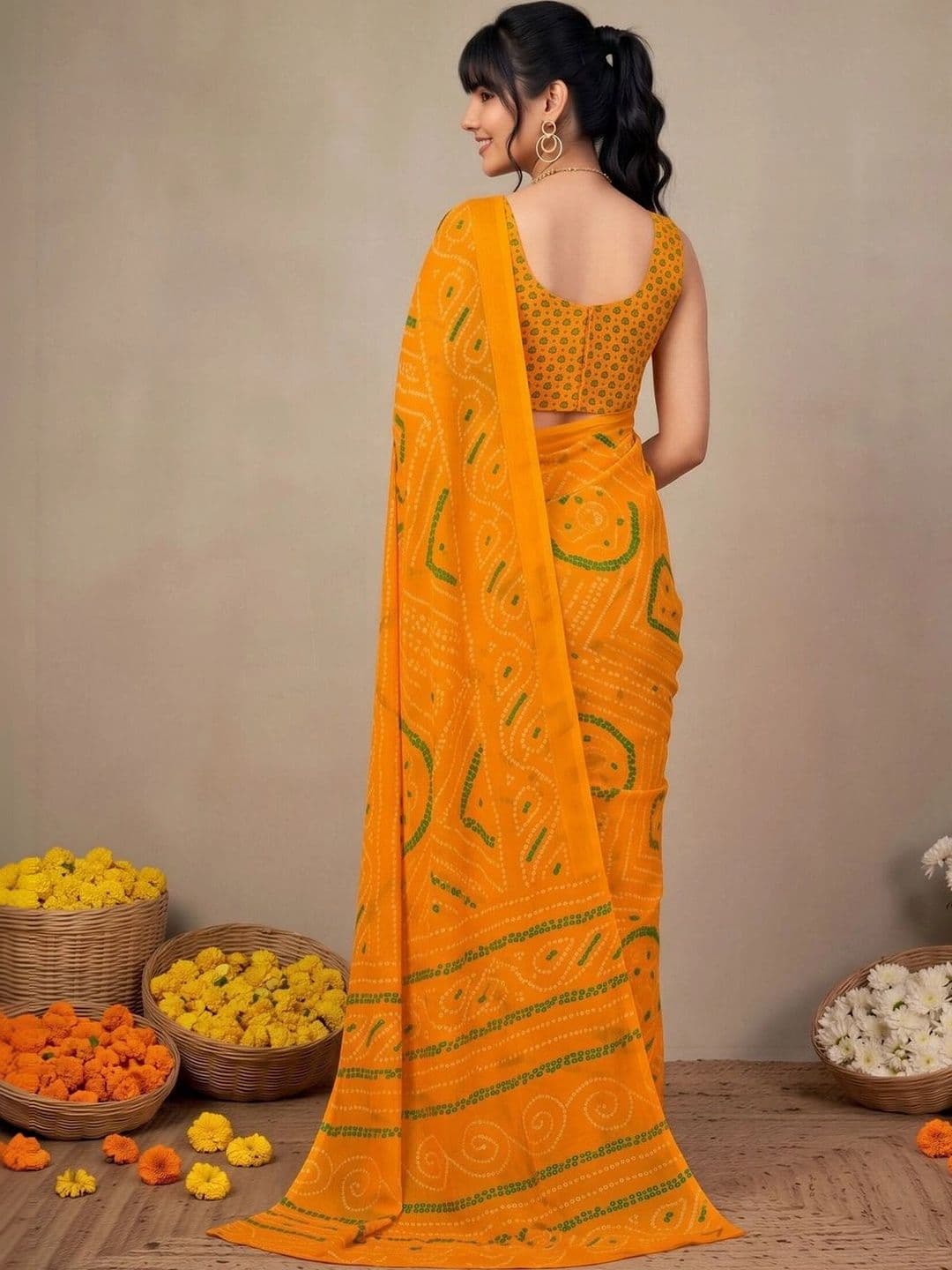 KALINI Bandhani Poly Chiffon Designer Bandhani Saree thumbnail 2
