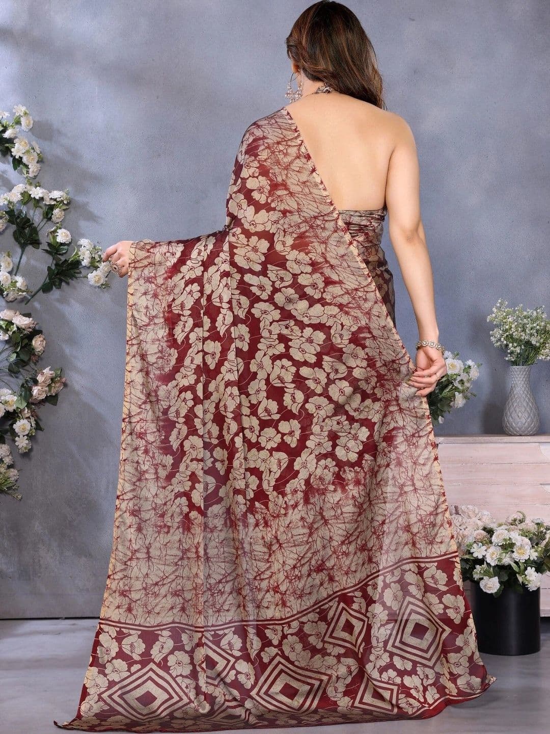 Owee Floral Pure Chiffon Designer Saree thumbnail 5