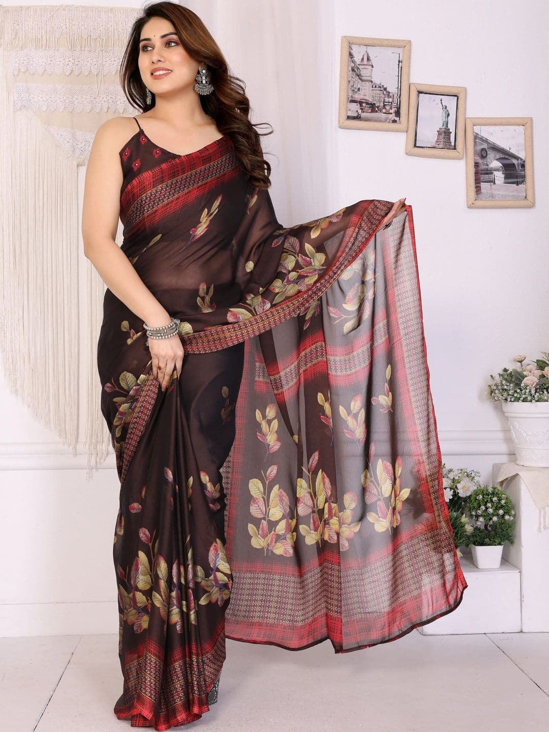 Owee Floral Pure Chiffon Designer Saree - view 1